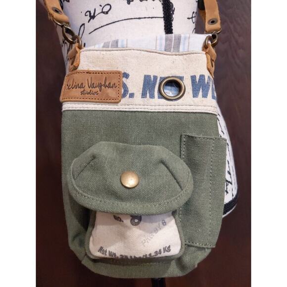 Selina Vaughan Studios Canvas Crossbody Bag Small Seed Sack Beer Bottle Grunge - Picture 1 of 9